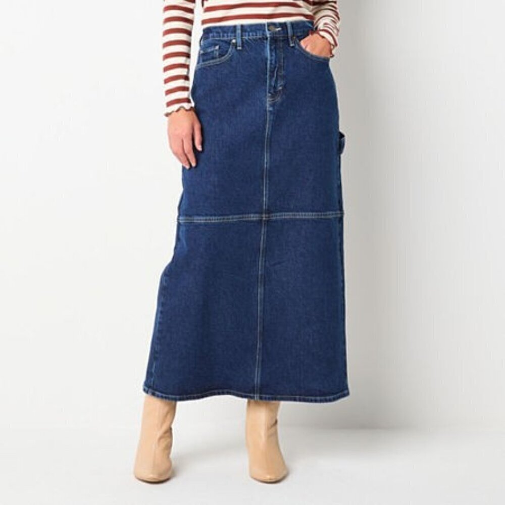A.N.A Women's High Rise Denim Maxi Skirt Dark Indigo Stone Size 8